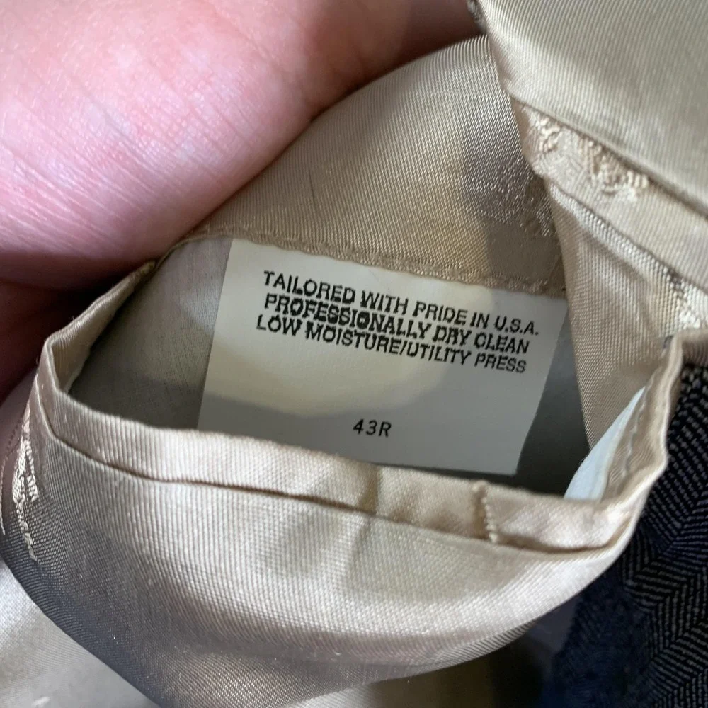 Old School Bespoke‎ Blazer Mens 43R Gray Herringbone Tailored USA 100% Linen